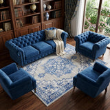 6' X 9' Blue And Gray Floral Area Rug