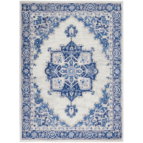 5' X 7' Ivory And Blue Medallion Area Rug