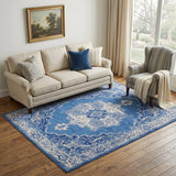 5' X 7' Ivory And Blue Medallion Area Rug