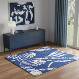 4' X 6' Navy Blue And Ivory Floral Distressed Area Rug