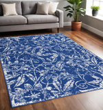 5' X 7' Ivory And Blue Floral Vines Distressed Area Rug