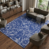 6' X 9' Ivory And Blue Floral Vines Distressed Area Rug