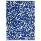 6' X 9' Ivory And Blue Floral Vines Distressed Area Rug