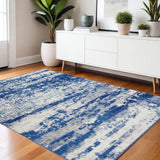 4' X 6' Ivory And Blue Ombre Distressed Area Rug