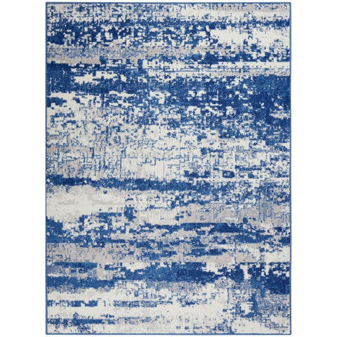 6' X 9' Ivory And Blue Ombre Distressed Area Rug