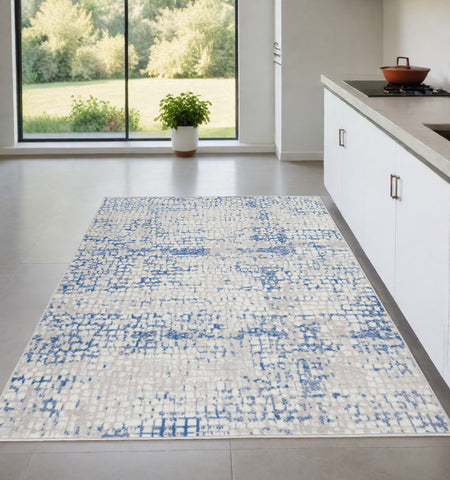 4' X 6' Blue And Gray Geometric Area Rug
