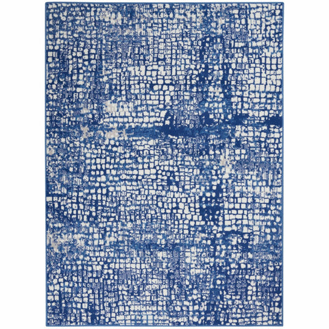 5' X 7' Ivory And Blue Geometric Area Rug