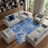 6' X 9' Blue And Ivory Abstract Distressed Area Rug