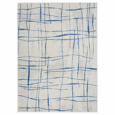 4' X 6' Ivory And Blue Geometric Distressed Area Rug