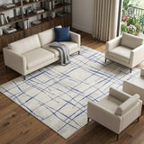 6' X 9' Ivory And Blue Geometric Distressed Area Rug