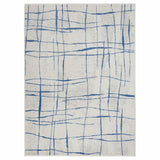 6' X 9' Ivory And Blue Geometric Distressed Area Rug