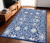 5' X 7' Ivory And Blue Floral Area Rug