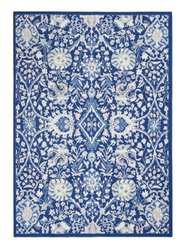 6' X 9' Blue And Ivory Floral Area Rug