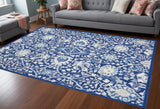 6' X 9' Blue And Ivory Floral Area Rug