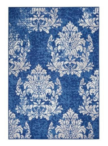 6' X 9' Blue And Ivory Floral Distressed Area Rug