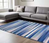 6' X 9' Blue And White Striped Distressed Area Rug