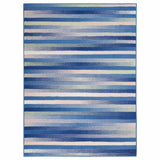 6' X 9' Blue And White Striped Distressed Area Rug