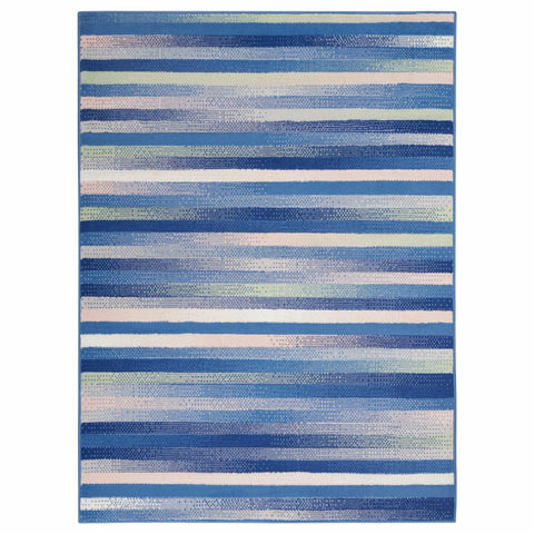 6' X 9' Blue And White Striped Distressed Area Rug