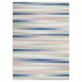 4' X 6' Ivory Blue And Green Striped Distressed Area Rug