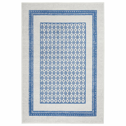 4' X 6' Ivory And Blue Geometric Area Rug