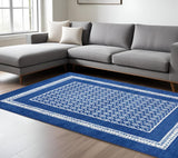 6' X 9' Blue And White Geometric Area Rug