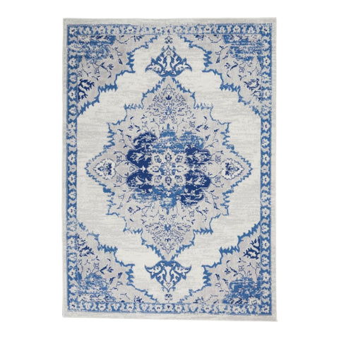 4' X 6' Ivory And Blue Medallion Area Rug