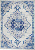 5' X 7' Ivory And Blue Medallion Area Rug