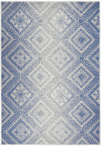 5' X 7' Ivory And Blue Geometric Area Rug