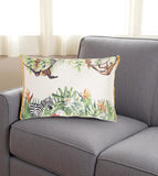 14" X 20" Green And White Cotton Throw Pillow