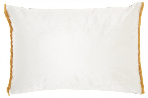 14" X 20" Green And White Cotton Throw Pillow