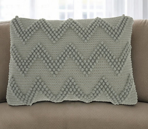 14" X 20" Light Gray Chevron Cotton Blend Lumbar Throw Pillow With Texture