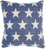 20" Ivory And Navy Blue Stars Cotton Throw Pillow