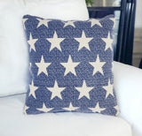 20" Ivory And Navy Blue Stars Cotton Throw Pillow