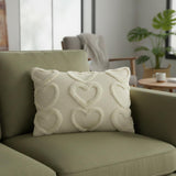 14" X 20" Off White Cotton Heart Throw Pillow