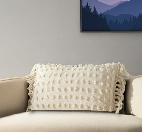 14" X 20" White Cotton Throw Pillow