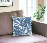 18" Blue and Ivory Cotton Throw Pillow