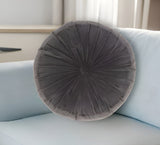 16" Dark Gray Round Tufted Velvet Throw Pillow