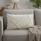 White Abstract  Shaggy Detail Lumbar Pillow