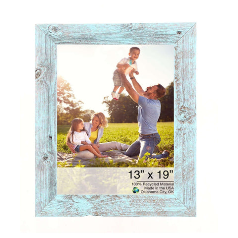 13��� X 19��� Rustic Farmhouse Light Aqua Blue Wood Frame