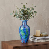 10" Blue and Green Glass Abstract Round Table Vase