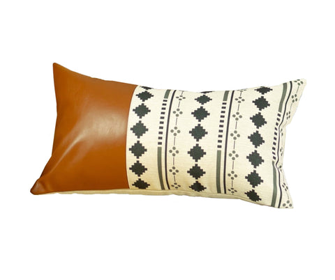 12" X 20" Brown and White Lumbar Throw Pillow Cover