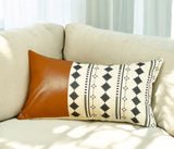 12" X 20" Brown and White Lumbar Throw Pillow Cover