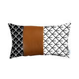 12" X 20" Brown and White Faux Leather Lumbar Throw Pillow Cover