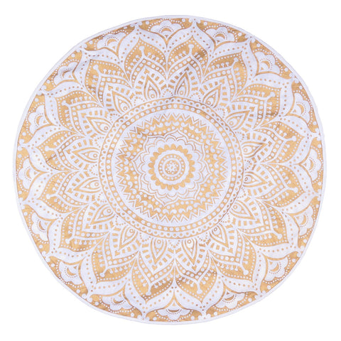 32" X 32" Gold And White Round Geometric Cotton Floor Throw Pillow Cover