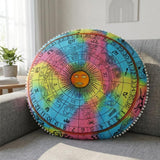 32" Blue And Pink Floor Round Horoscope Throw Pillow Cover with Pompoms