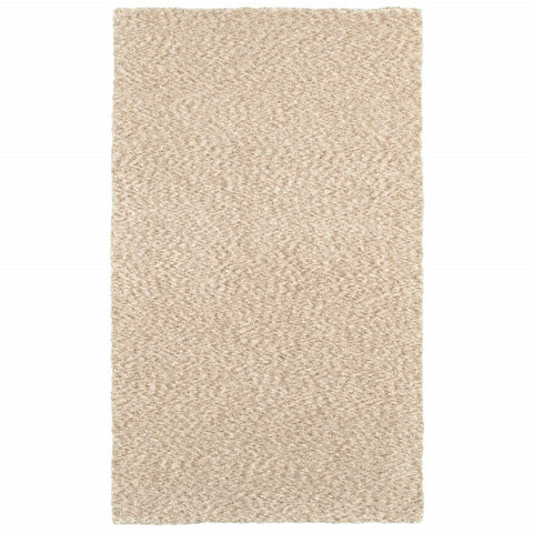 3' X 5' Beige Shag Hand Tufted Area Rug