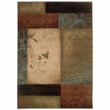 7' X 10' Beige And Brown Floral Block Pattern Area Rug