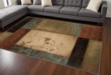 7' X 10' Beige And Brown Floral Block Pattern Area Rug