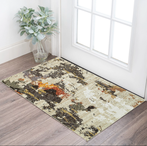 2' X 3' Beige and Black Power Loom Area Rug