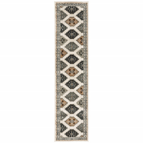 8' Orange And Ivory Runner Rug